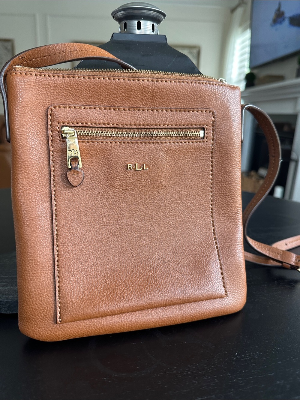 Lauren Ralph Lauren Brown Pebbled Leather Crossbody with Gold Hardware